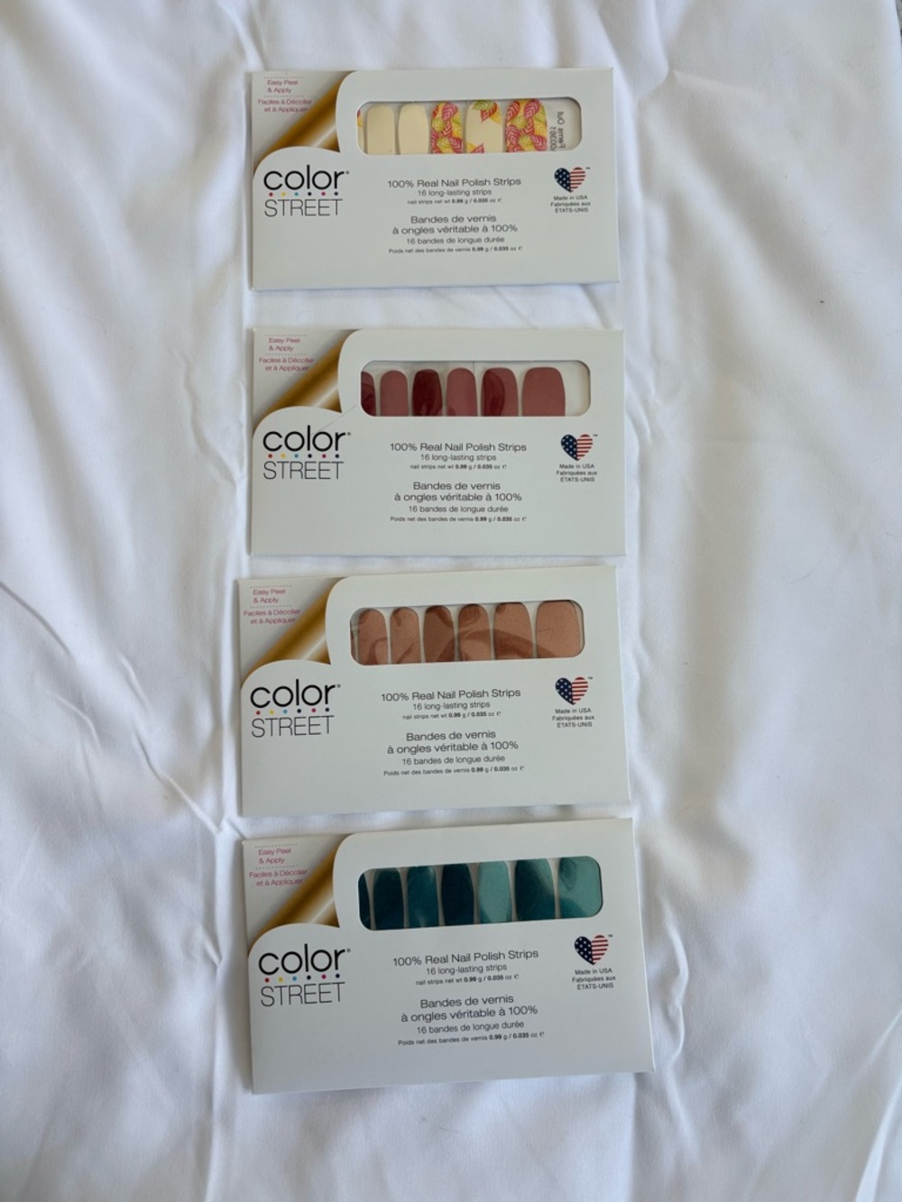 Color Street Nail Polish Strips - White with Yellow, Pink & Green Leaf Design